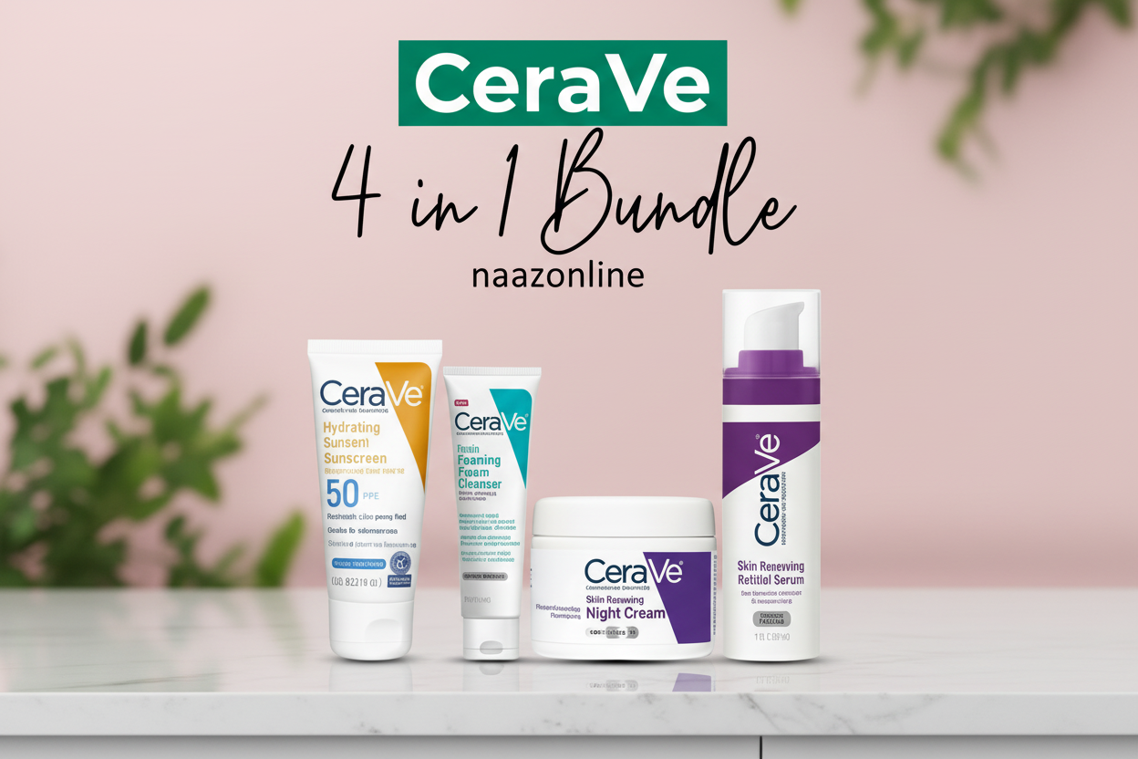 Cerave 4 In 1 Skincare Kit Night Cream, Sunblock, Cleanser & Serum, for Radiant Skin