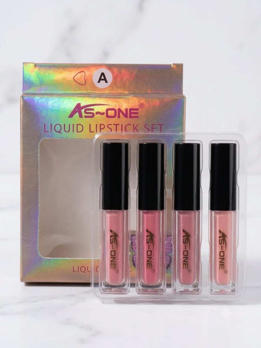 AS-ONE 4-Piece Mini Liquid Lipstick Gift Set – Long-Wear Matte Lip Gloss Collection (Sets A & B)