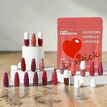 LMG Broths 18 Capsule Lipsticks Pack Silky Smooth Matte Mini Capsule Lipsticks | Long Lasting Waterproof Velvet Finish | 18 Shades Lip Makeup Collection