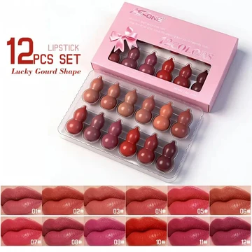 KS-One 12 Colors Mini Gourd Shape Lipstick Set, a viral, budget-friendly Korean-style capsule makeup collection.