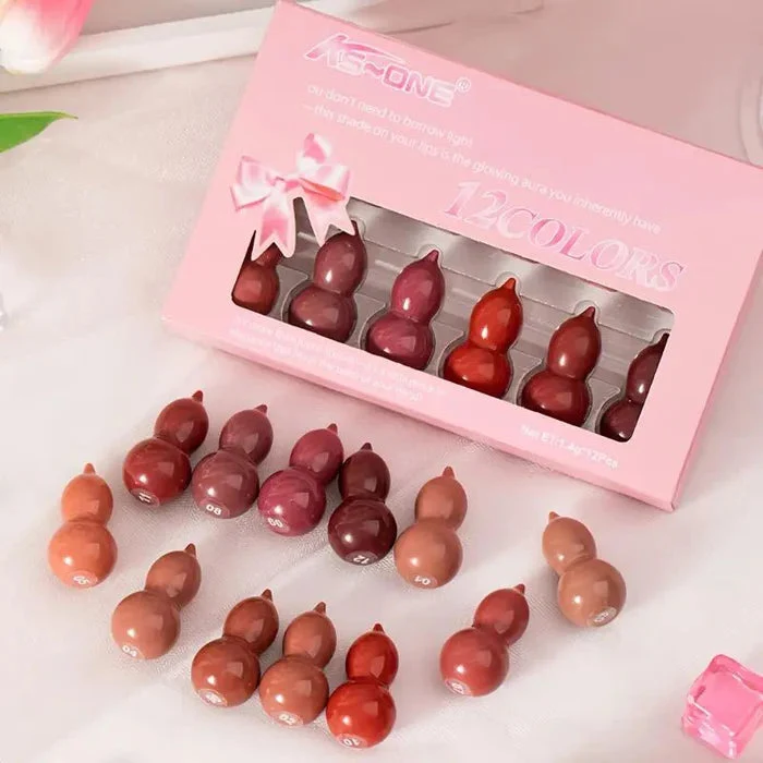 KS-One 12 Colors Mini Gourd Shape Lipstick Set, a viral, budget-friendly Korean-style capsule makeup collection.