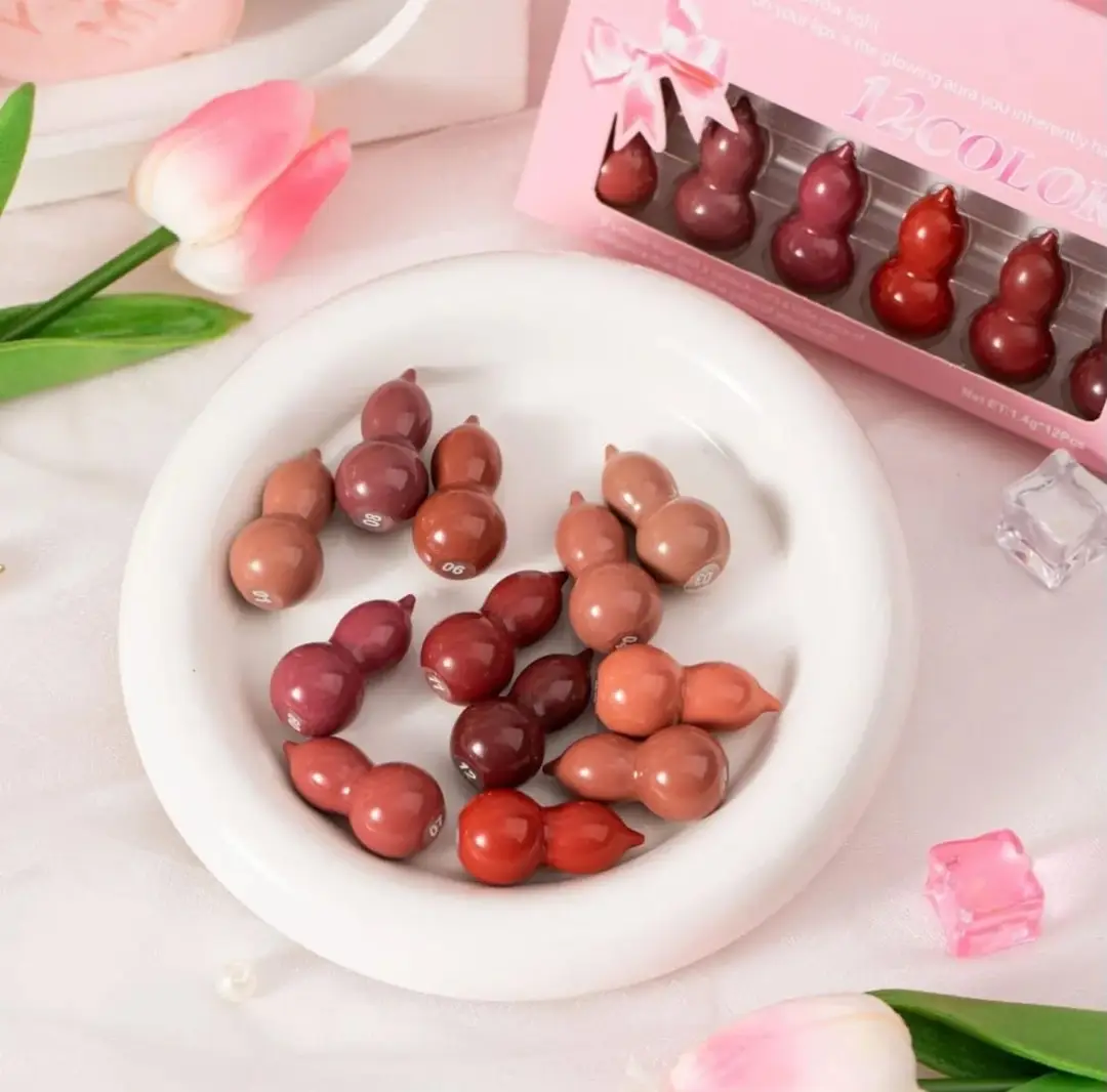 KS-One 12 Colors Mini Gourd Shape Lipstick Set, a viral, budget-friendly Korean-style capsule makeup collection.