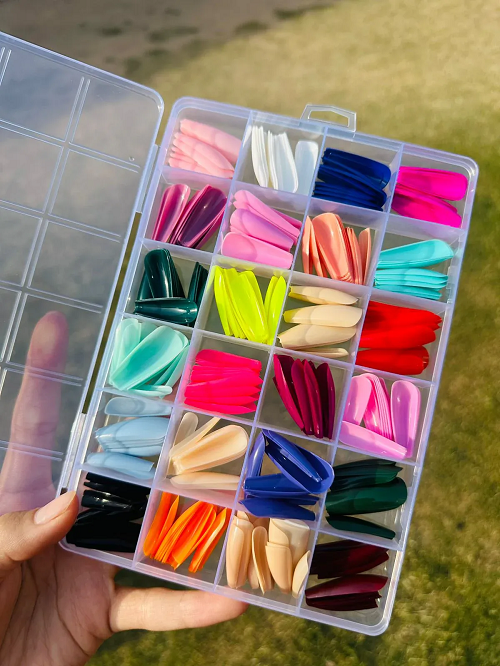 Colorful 576 PCS Fake Nails Acrylic Full Cover Ballet Tips Press-On Set with Free Glue