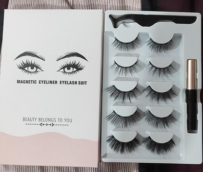 5 Pairs Magnetic Eyelash With Magnetic Liquid Eyeliner & Tweezer