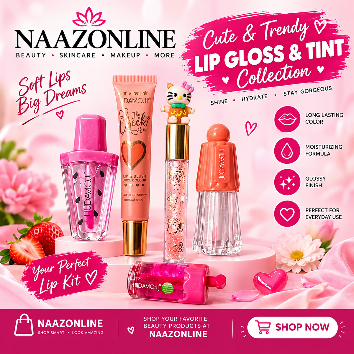 5-Piece Glam Lip & Cheek Deal Pack – Glosses, Tints & Lip Balm Set