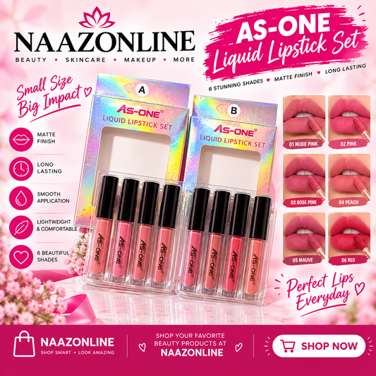 AS-ONE 4-Piece Mini Liquid Lipstick Gift Set – Long-Wear Matte Lip Gloss Collection (Sets A & B)