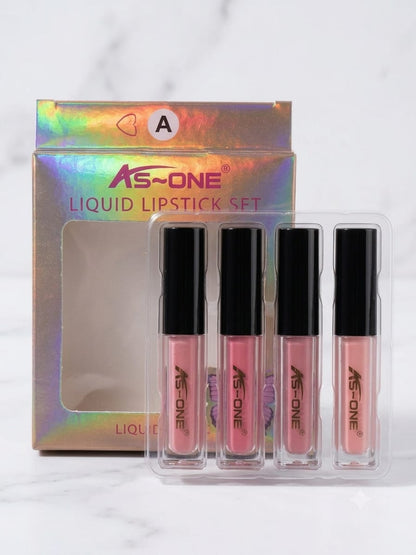 AS-ONE 4-Piece Mini Liquid Lipstick Gift Set – Long-Wear Matte Lip Gloss Collection (Sets A & B)
