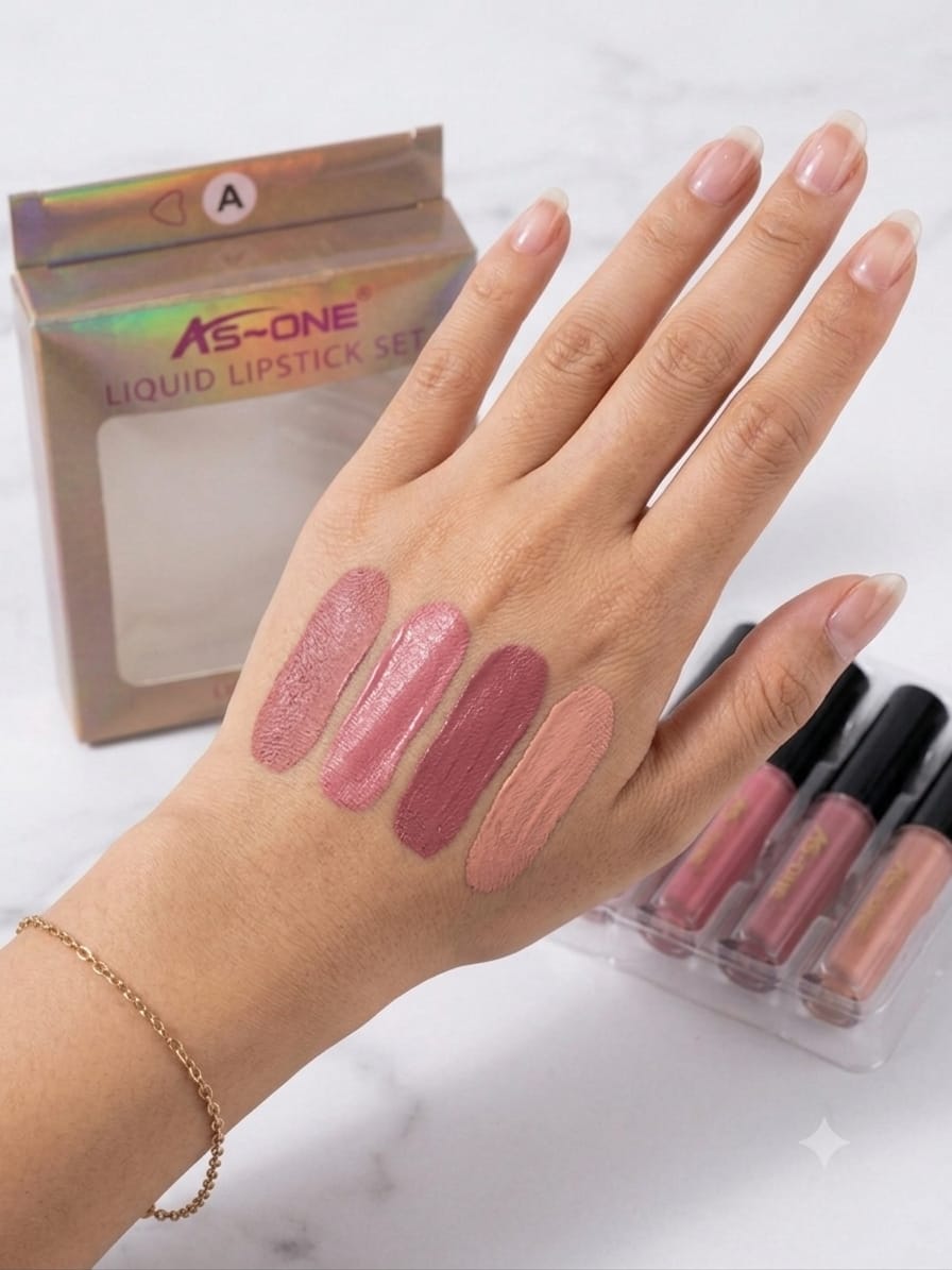 AS-ONE 4-Piece Mini Liquid Lipstick Gift Set – Long-Wear Matte Lip Gloss Collection (Sets A & B)
