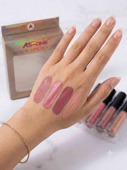 AS-ONE 4-Piece Mini Liquid Lipstick Gift Set – Long-Wear Matte Lip Gloss Collection (Sets A & B)