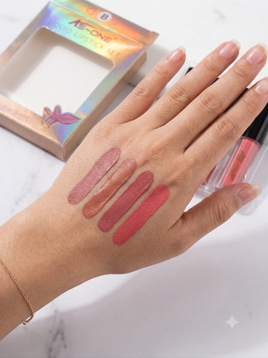 AS-ONE 4-Piece Mini Liquid Lipstick Gift Set – Long-Wear Matte Lip Gloss Collection (Sets A & B)