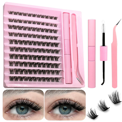 DIY Eyelash Extension Kit Individual Lashes Cluster Mix Lash Clusters with Lash Bond and Seal and Lash Accessories