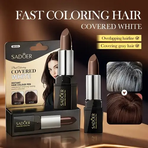 Lipstick Shape Hair Dye Pen Covering White Hair Disposable Color Stick - Black/Brown