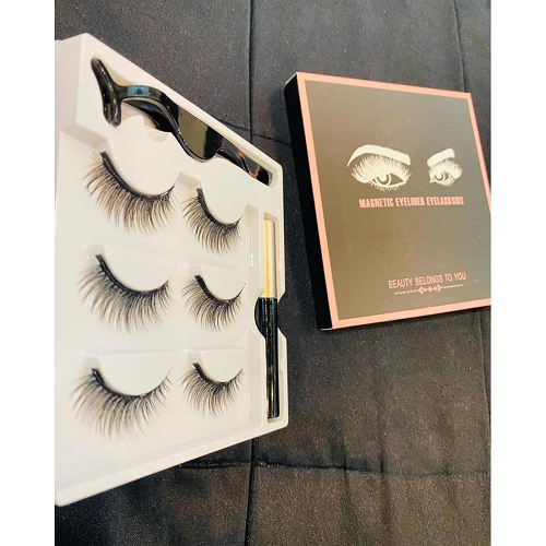 3 Pairs Magnetic Eyelash With Magnetic Liquid Eyeliner & Tweezer Eyelash