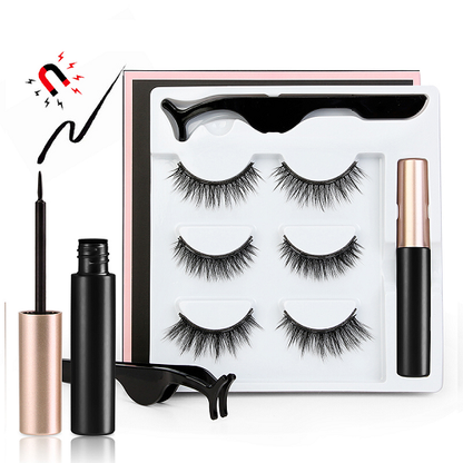 3 Pairs Magnetic Eyelash With Magnetic Liquid Eyeliner & Tweezer Eyelash