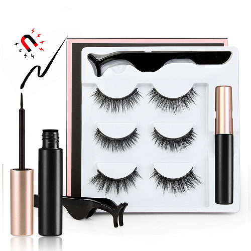 3 Pairs Magnetic Eyelash With Magnetic Liquid Eyeliner & Tweezer Eyelash