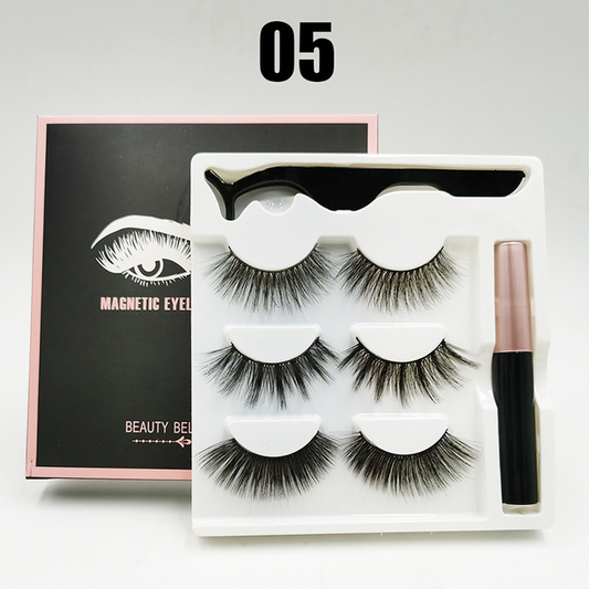 3 Pairs Magnetic Eyelash With Magnetic Liquid Eyeliner & Tweezer Eyelash