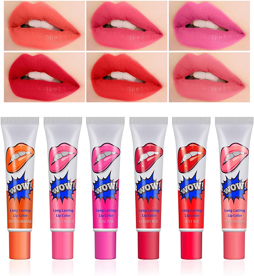 WOW 6pc Peel Off Lipstick Romantic Long Lasting Lip Gloss Waterproof Lip Tint Makeup Lip Gloss